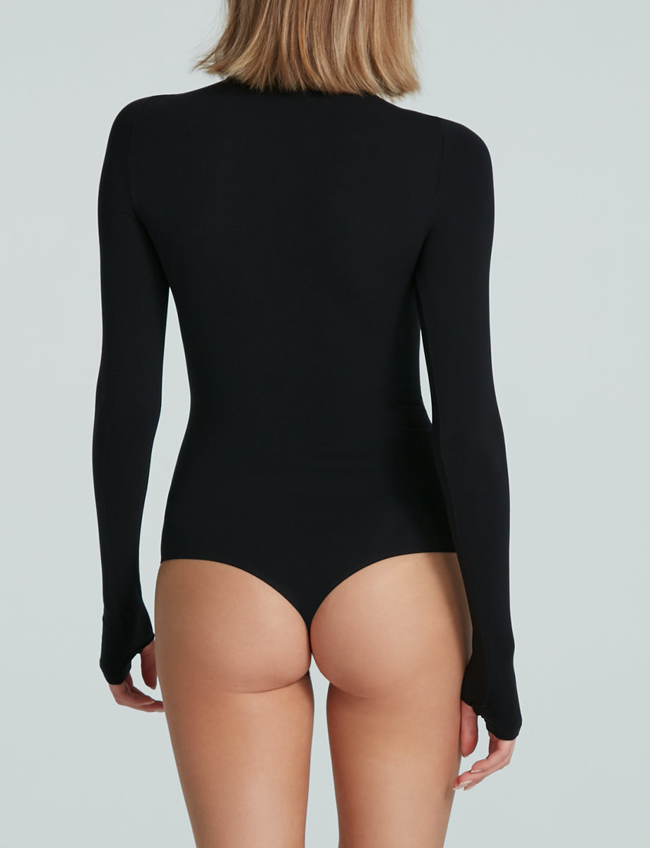Seamless Turtleneck Long Sleeve Thong Bodysuit For Women Long