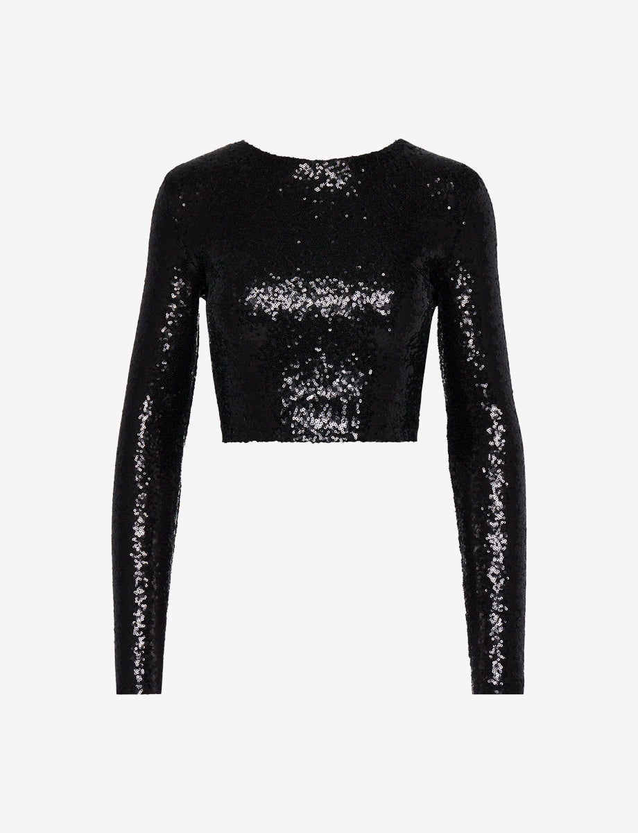 Sequin Long Sleeve Crewneck Crop Top