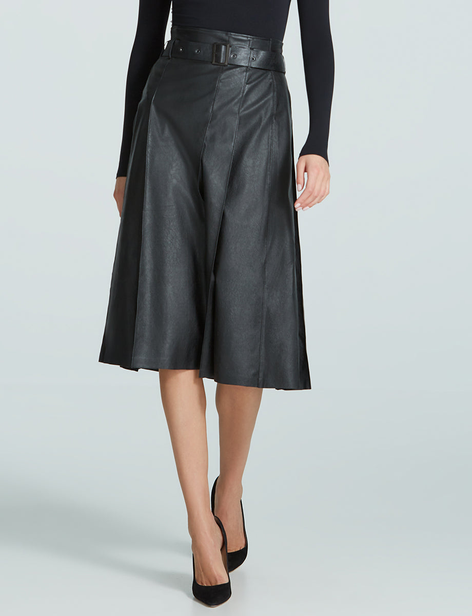 Faux Leather Pleated Midi Skirt