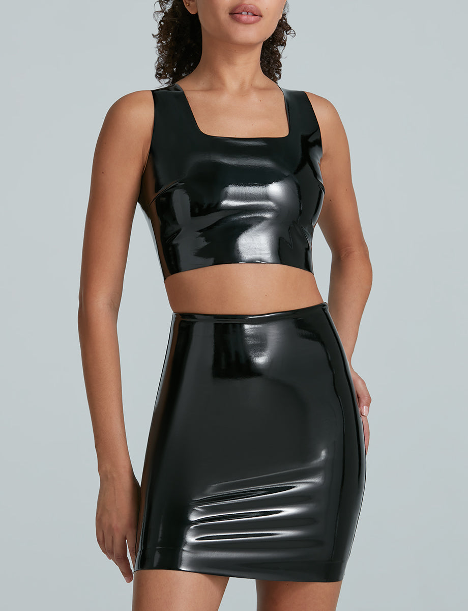 Women's Cropped Vegan Leather Set Top, Women's Tops