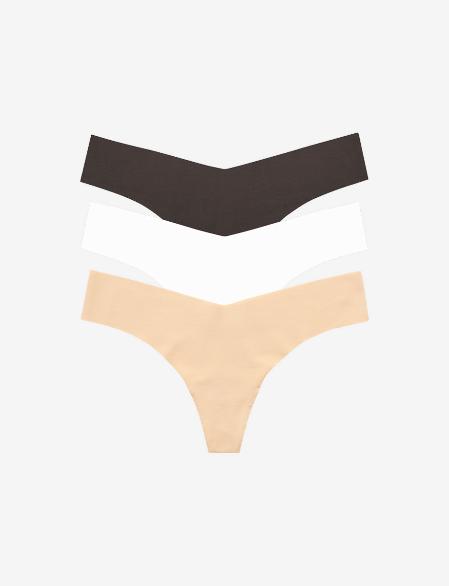 3-Pack Black, White, & Beige Thongs