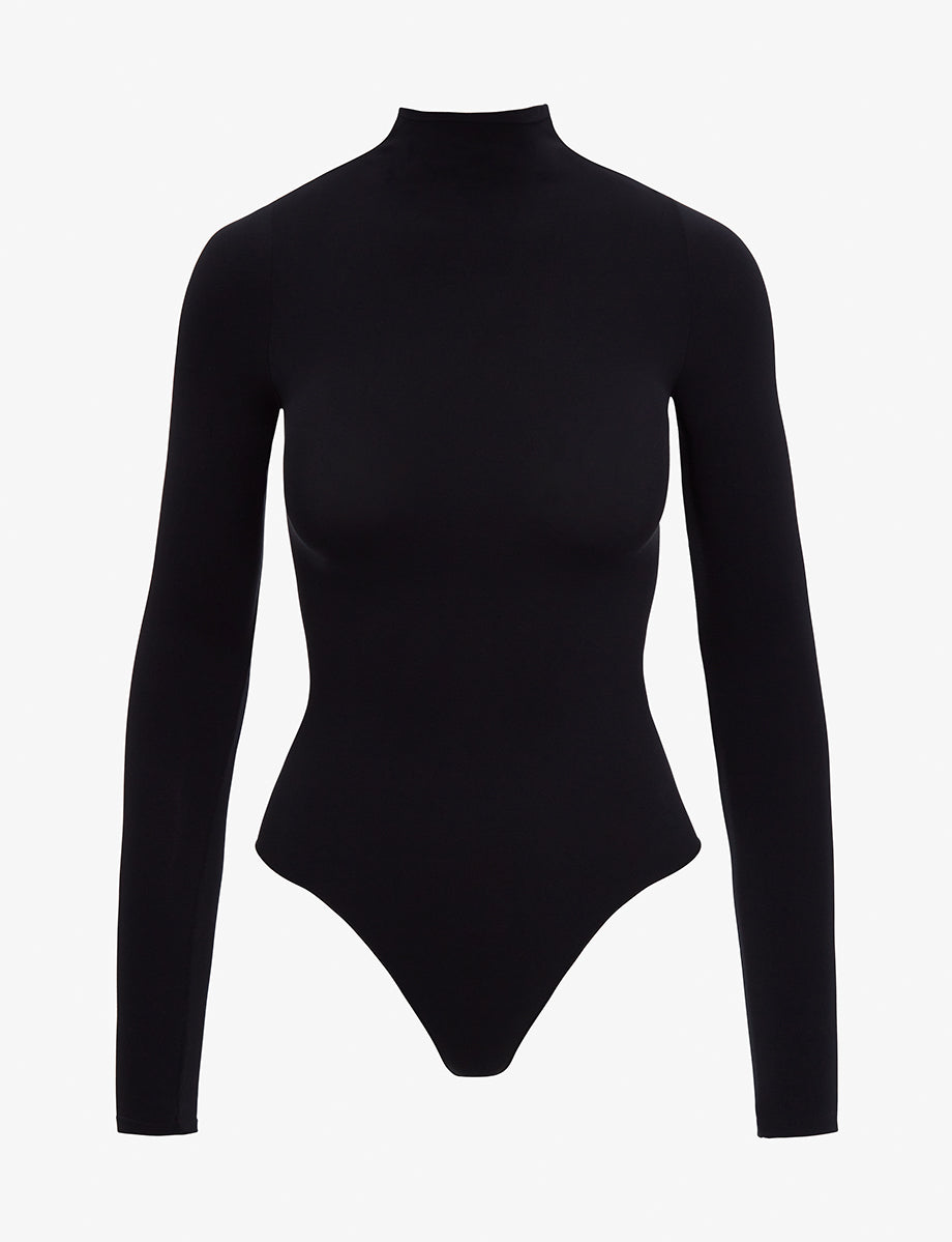 Pinsy Shapewear  Butter Sculpt™ Seamless Long Sleeve Tee Cheeky Bodysuit  Black