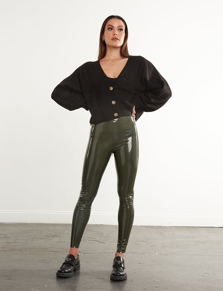 Faux-leather black legging