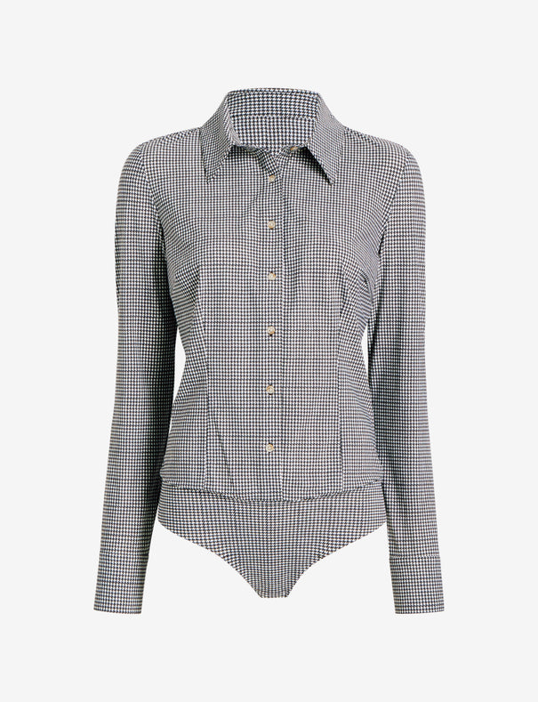 women's dress shirt bodysuit Classic Printed Button Down Bodysuit