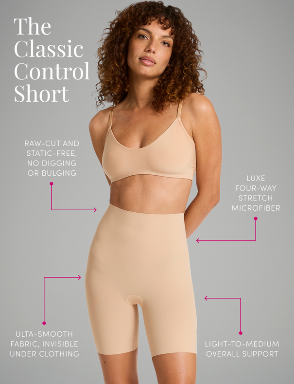 Luxe four-way stretch microfiber, Light-to-medium overall support , Raw-cut and static-free, no digging or bulging, Ulta-smooth fabric, invisible under clothing Classic Control Short
