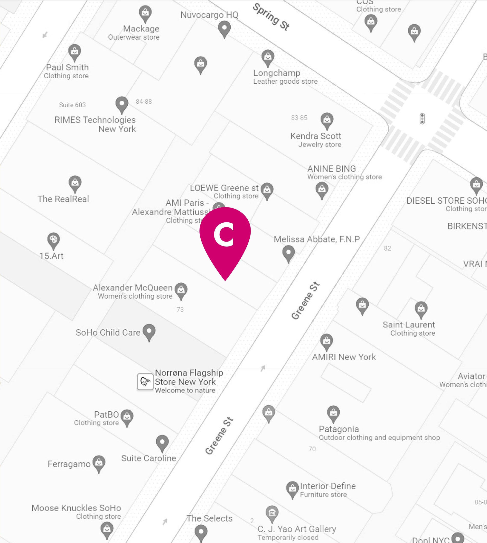Map showing commando location with a pink pin