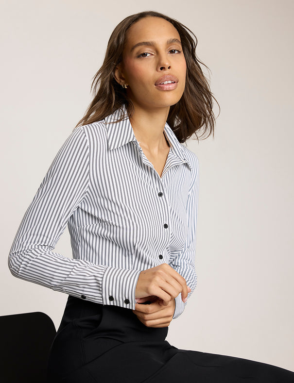 dress shirt bodysuit THE FAVORITE becoming an essential piece in any womans wardrobe Stretch Long Sleeve Button-up Bodysuit