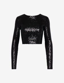 Sequin Long Sleeve Crewneck Crop Top