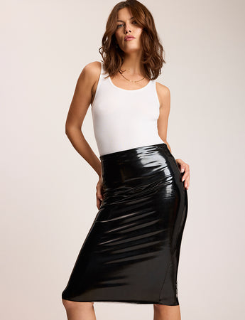 COMMANDO LLC Faux Patent Leather Midi Skirt
