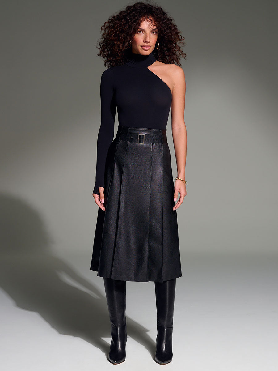 Sale: Faux Leather Pleated Midi Skirt