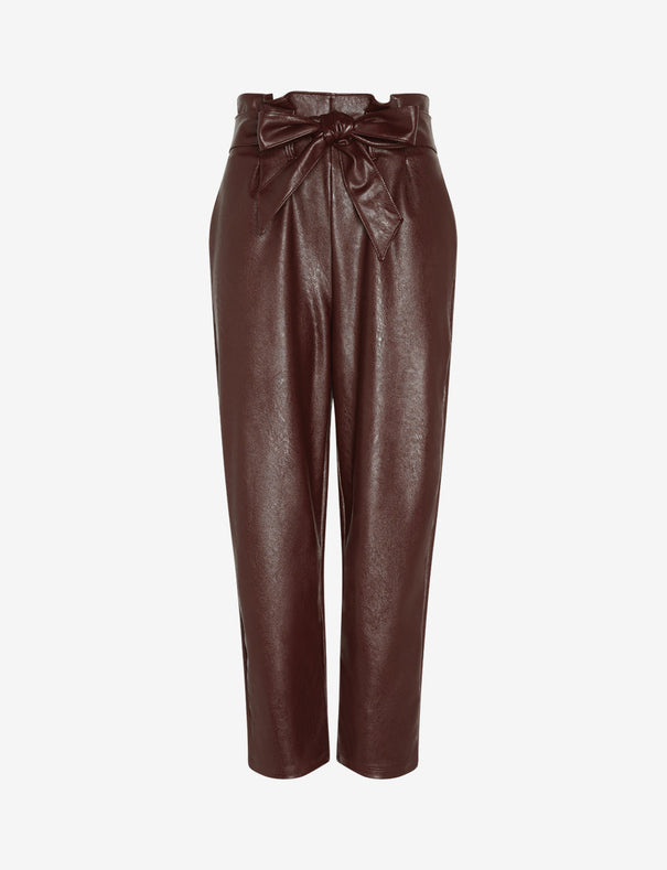 Faux Leather Paperbag Waist Pants – High Waist, Wet Look, Skinny Fit, Tube Leg (XS-XL)