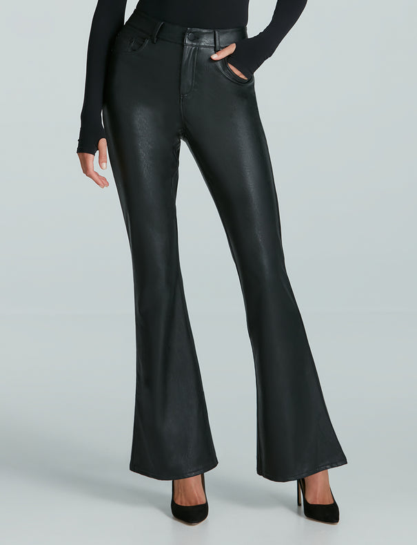 Faux Leather Five Pocket Flare Commando