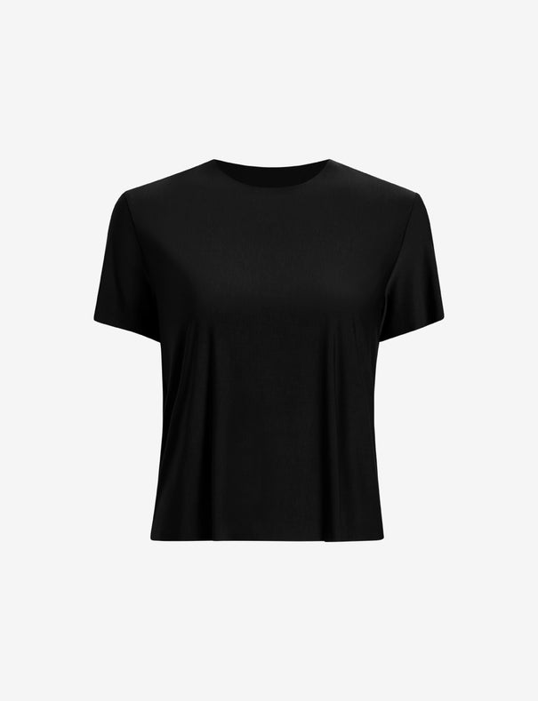 トップス SHORT SLEEVE TEE / Jet Black S Crew Neck Short Sleeve Ruched Sides Tee | Express