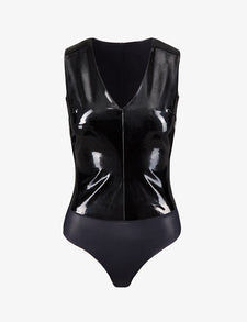 Sale: Faux Patent Leather V-Neck Bodysuit