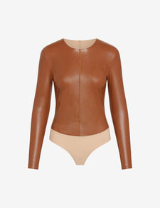 Sale: Faux Leather Longsleeve Crew Bodysuit