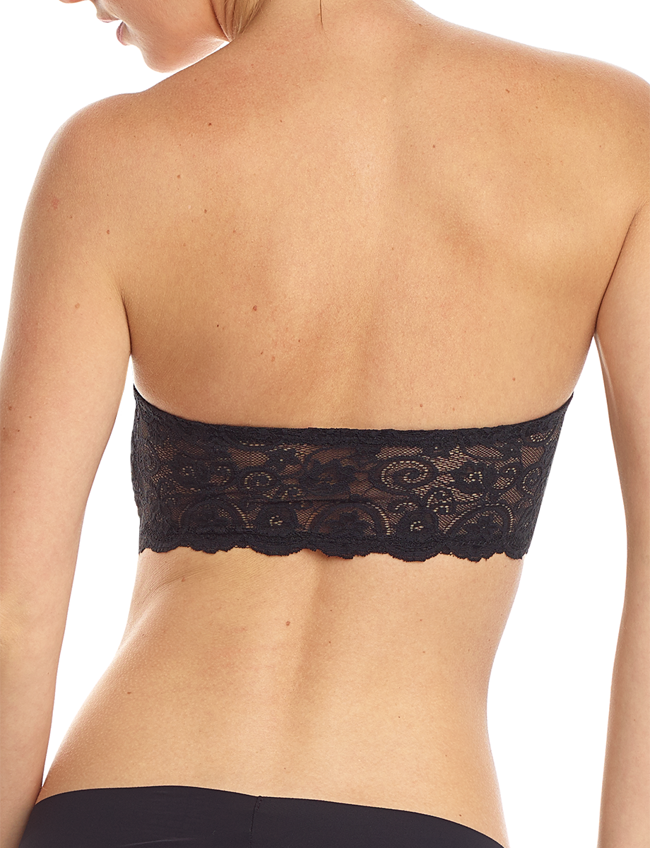  Black Lined Elastic Lace Bandeau Top, Size XS to XL
