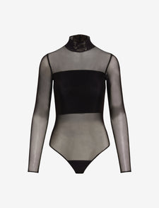 Chic Mesh Mockneck Paneled Bodysuit